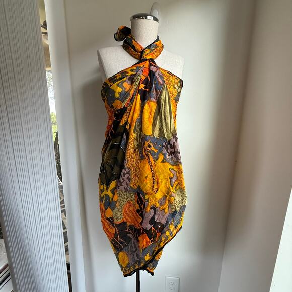 Whimsical Under the Sea Print Pareo Wrap Scarf Swim Coverup 38"x69" - Picture 1 of 3